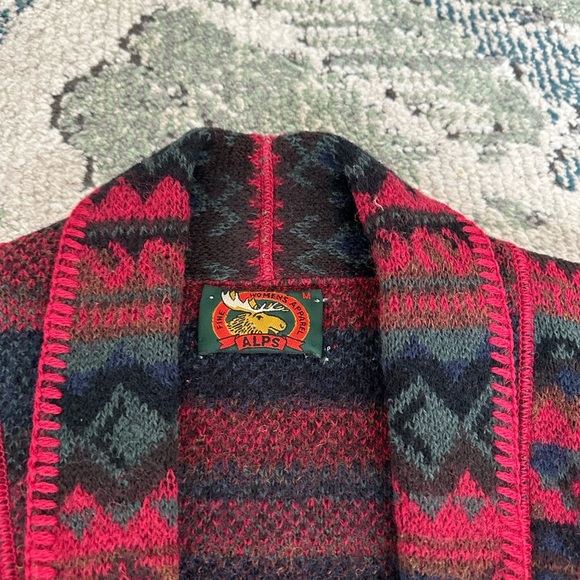 Vintage Alps Womans Medium Red Geometric Tribal Wool Jacket made in USA - Picture 9 of 15